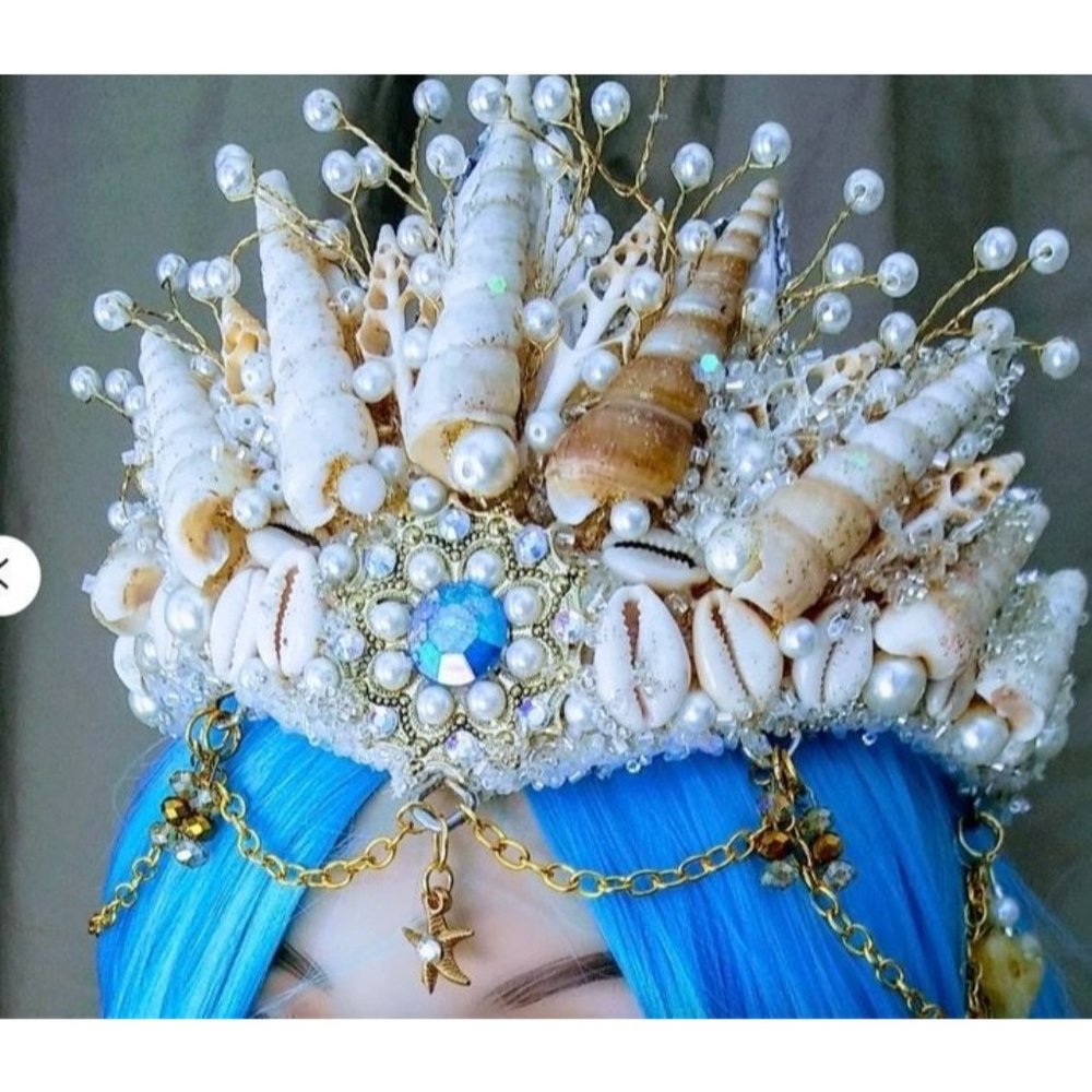 Handmade Seashells Crystals Pearls Mermaid Princess Wedding Crown Tiara DELUXE!